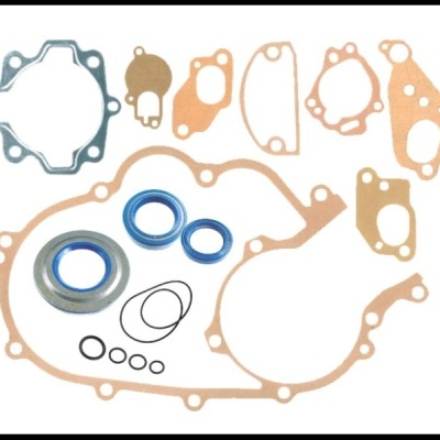 Conjunto de juntas para motor com peças de cortiça, metal e vedantes azuis e pretos