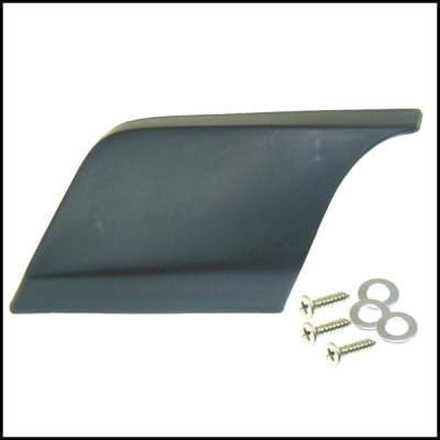 Peça de plástico preto com parafusos e arruelas