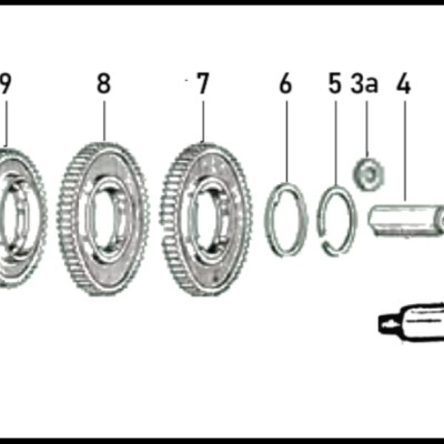 Diagrama técnico de peças mecânicas numeradas em cinza e vermelho