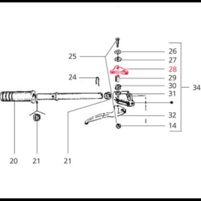 Desenho técnico esquemático de peças metálicas numeradas para montagem
