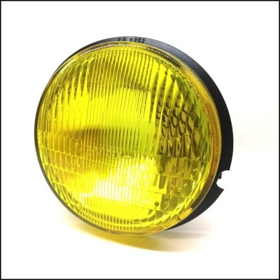 Refletor redondo de luz amarela para automóvel com lente de vidro texturizado