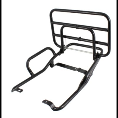 Estrutura metálica preta para suporte de bagageira de motocicleta