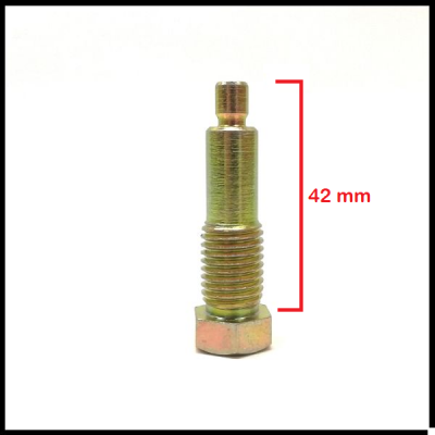 Parafuso metálico dourado com 42 mm de altura em fundo branco