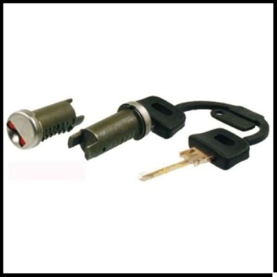 Fechadura cilíndrica metálica com duas chaves e cabo plástico preto