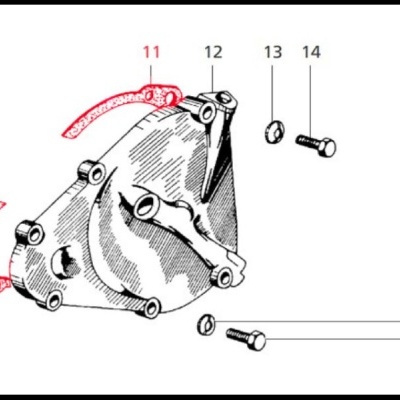 Desenho técnico de peça mecânica com parafusos numerados