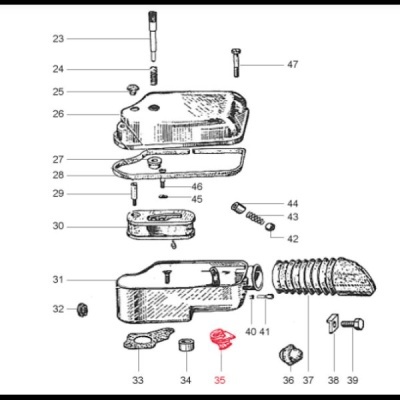 Diagrama esquemático de peças sobresselentes numeradas com uma peça cilíndrica em espiral