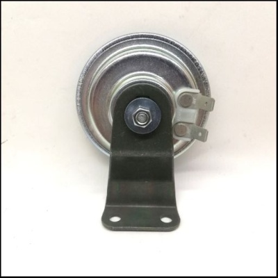 Buzina redonda metálica com suporte em metal preto