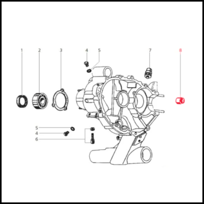 Desenho técnico de conjunto mecânico com peças numeradas