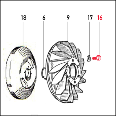 Ilustração técnica com peças numeradas 6, 9, 16, 17 e 18