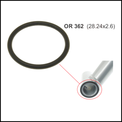 Anel O-ring preto OR 362 (28.24x2.6) com peça metálica cinzenta