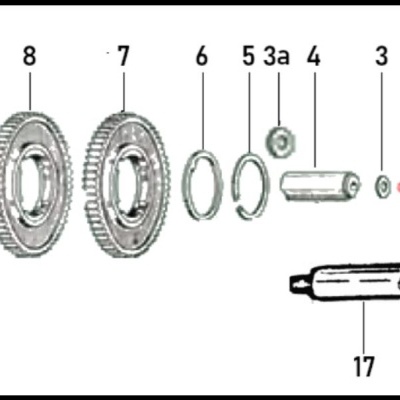 Peças mecânicas numeradas organizadas em sequência horizontal