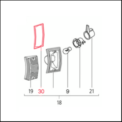 Peças mecânicas numeradas em esquema técnico sobre fundo branco