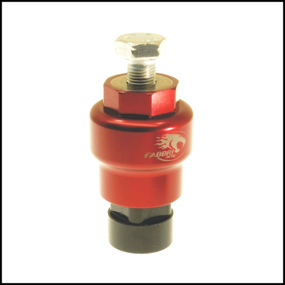 Peça metálica vermelha e preta com parafuso prateado e logotipo FABBRI RICAMBI.