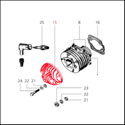Desenho técnico de peças mecânicas numeradas