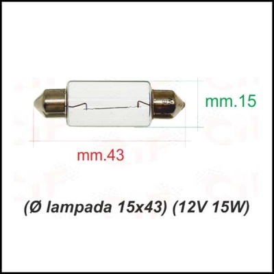 Lâmpada tubular 15x43 mm transparente com terminais metálicos