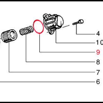 Desenho técnico de peças mecânicas numeradas com destaque no número 9.