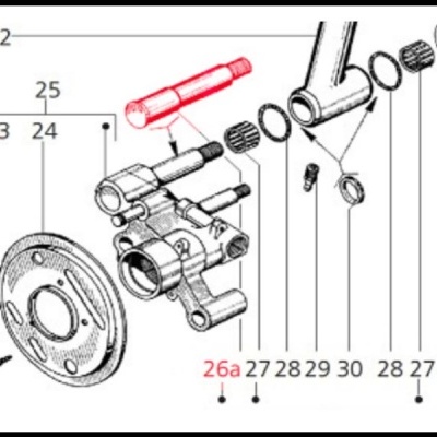 Desenho técnico de peça mecânica com componentes numerados
