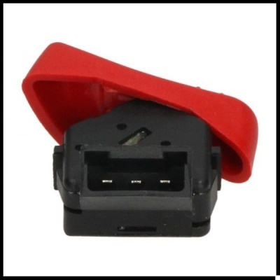 Botão vermelho de emergência com base preta