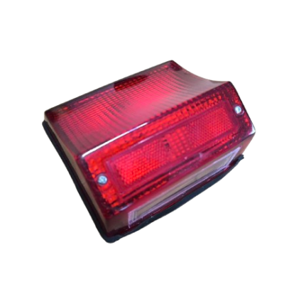 Luz traseira de bicicleta vermelha com estrutura preta e parafusos prateados