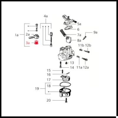 Esquema técnico detalhado de peças mecânicas numeradas com destaque para o número 3a em vermelho.
