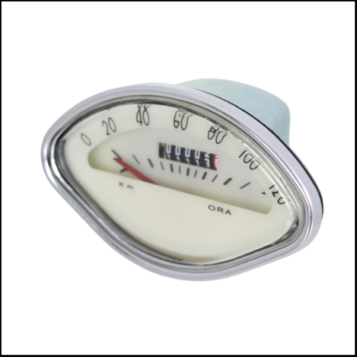 Velocímetro analógico com ponteiro vermelho e moldura cromada