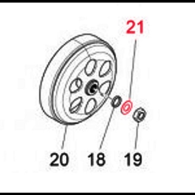 Desenho técnico de peças mecânicas numeradas incluindo roda dentada, anel e porca