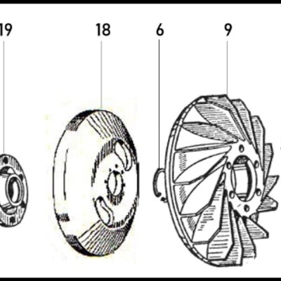 Desenho técnico de peças mecânicas numeradas