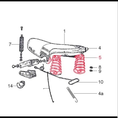 Esquema técnico de assento de bicicleta com componentes numerados