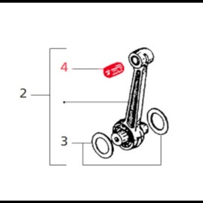Desenho técnico de uma peça de motor com três números em vermelho