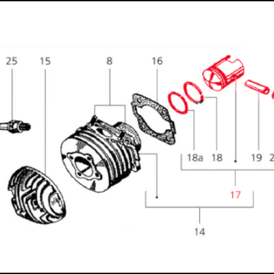 Diagrama técnico de motor com várias peças numeradas