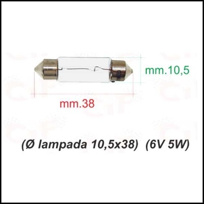 Lâmpada tubular de vidro 10,5x38 mm com extremidades metálicas