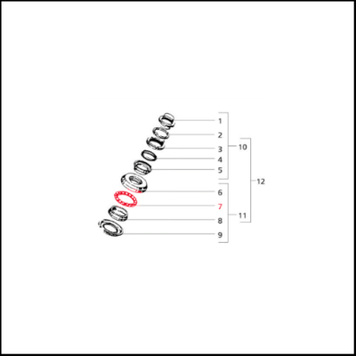 Sequência de anéis metálicos com numeração e destaque no número 7 em vermelho