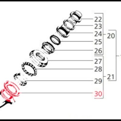 Diagrama técnico de peças mecânicas numeradas de 22 a 30