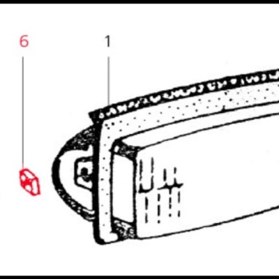 Diagrama técnico de parafuso, porca vermelha e peça retangular branca.