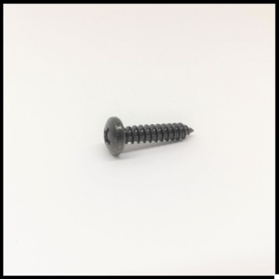 Parafuso autoatarraxante preto com cabeça redonda e ranhura cruzada em fundo branco