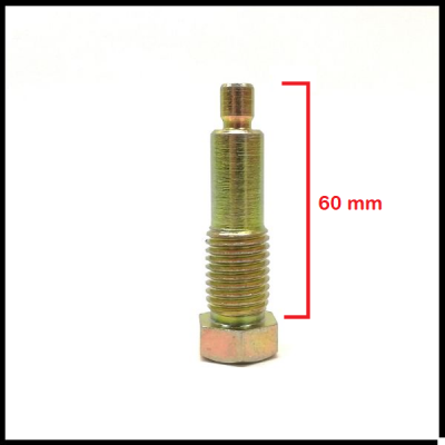 Parafuso metálico dourado de 60 mm em fundo branco com marcação de medida vermelha