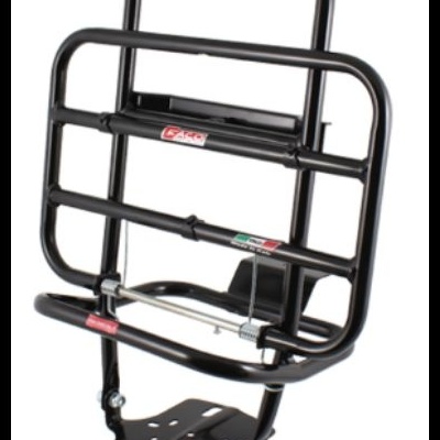 Suporte metálico preto com etiquetas e base furada