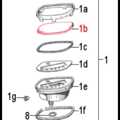 Diagrama de peças numeradas com componente 1b destacado em vermelho
