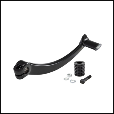 Alavanca de câmbio preta com acessórios sobre fundo branco