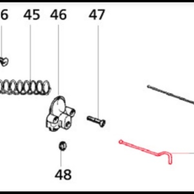 Componentes mecânicos metálicos numerados em preto e branco, com número 50 vermelho.