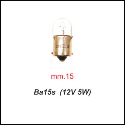 Lâmpada Ba15s 12V 5W com detalhes e medida 15 mm