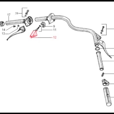 Diagrama técnico de guiador de bicicleta com peças numeradas