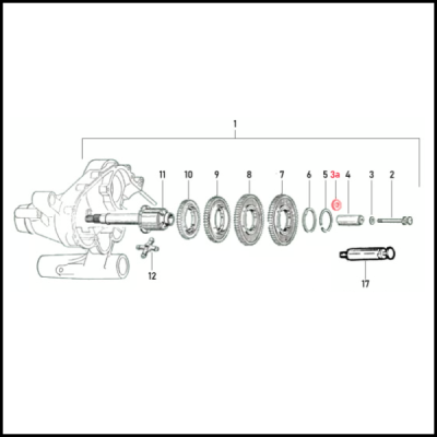 Diagrama técnico com peças mecânicas e números