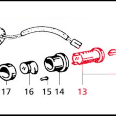 Esquema de peças mecânicas com chave vermelha numeradas