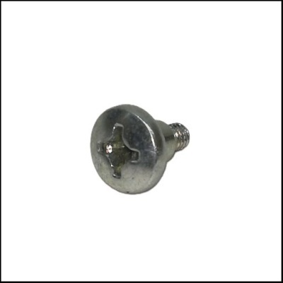 Parafuso metálico prateado com cabeça redonda e fenda tipo Phillips