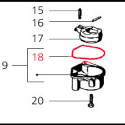 Desenho técnico esquematizado com peças mecânicas numeradas.