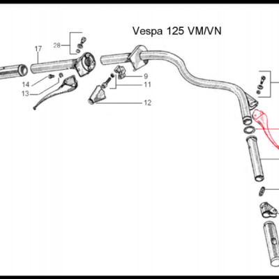 Diagrama de peças do guiador Vespa 125 VM/VN em preto e branco
