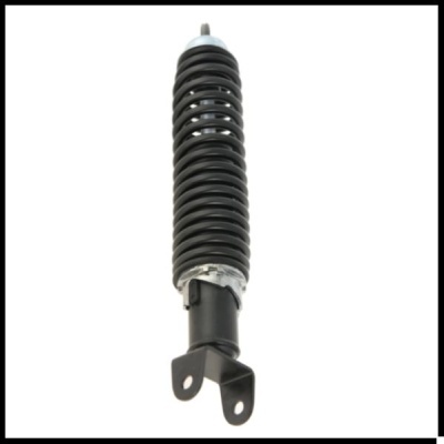 Amortecedor automóvel preto com mola helicoidal e base metálica