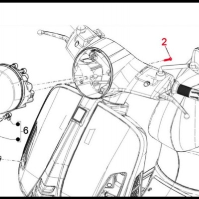 Desenho técnico em preto e branco de mota com peças numeradas