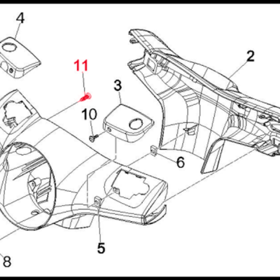 Desenho técnico de peças plásticas numeradas em esquema de montagem